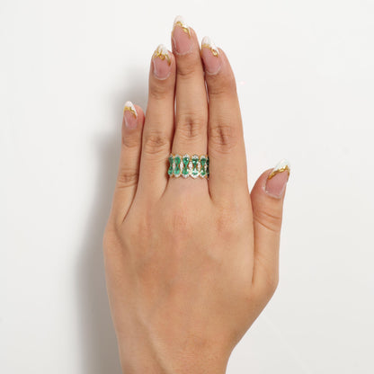 Natural Emerald Cluster Diamond Ring