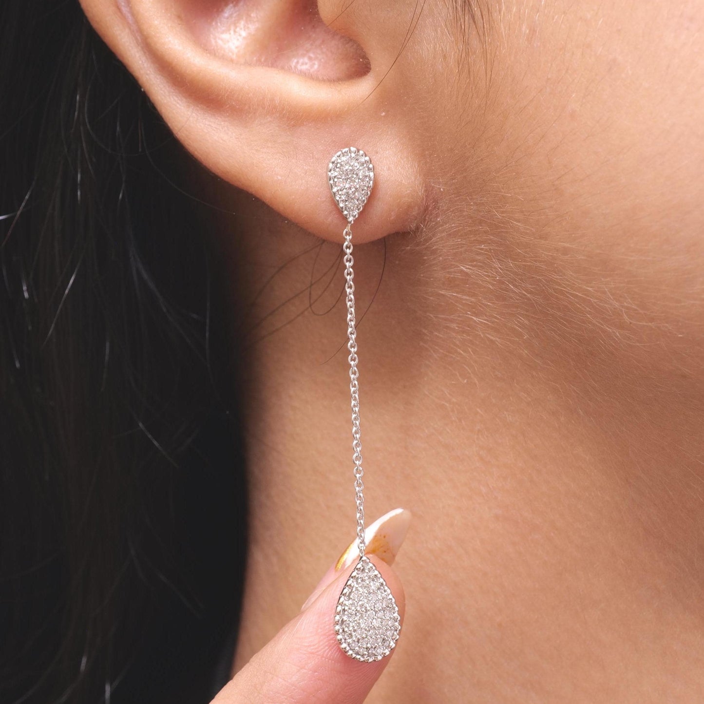 Teardrop Chain Natural Diamond Drop Earrings