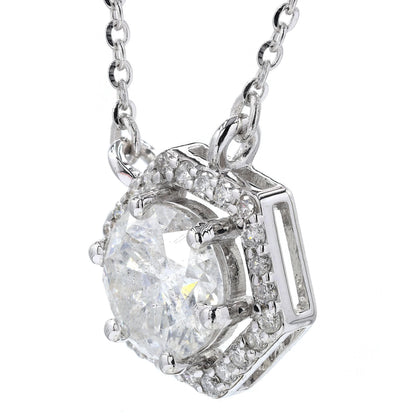 Hexagon Halo Solitaire Natural Diamonds Minimal Necklace