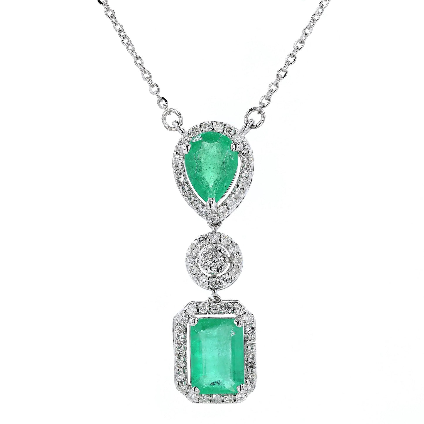 Natural Emerald Drop Halo Diamond Necklace