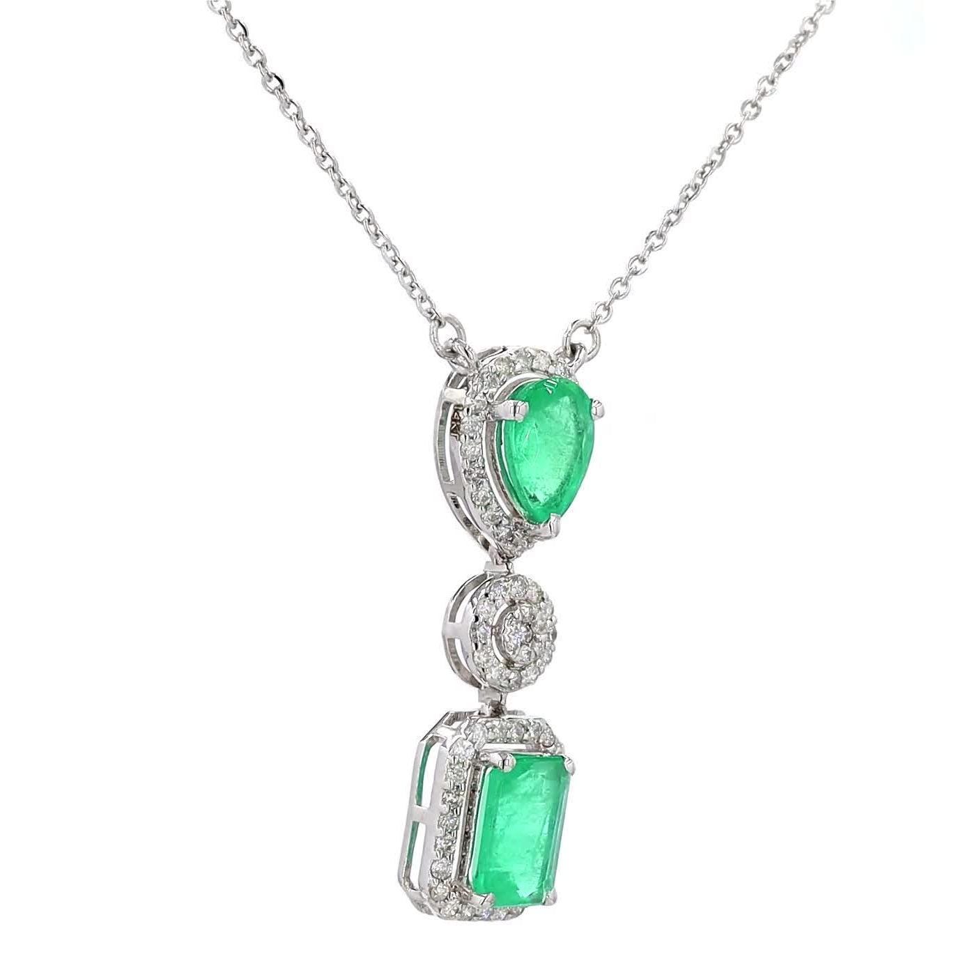 Natural Emerald Drop Halo Diamond Necklace