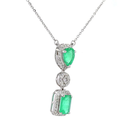 Natural Emerald Drop Halo Diamond Necklace