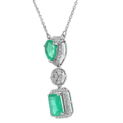 Natural Emerald Drop Halo Diamond Necklace