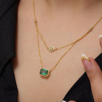 Layered Natural Emerald Diamond Necklace