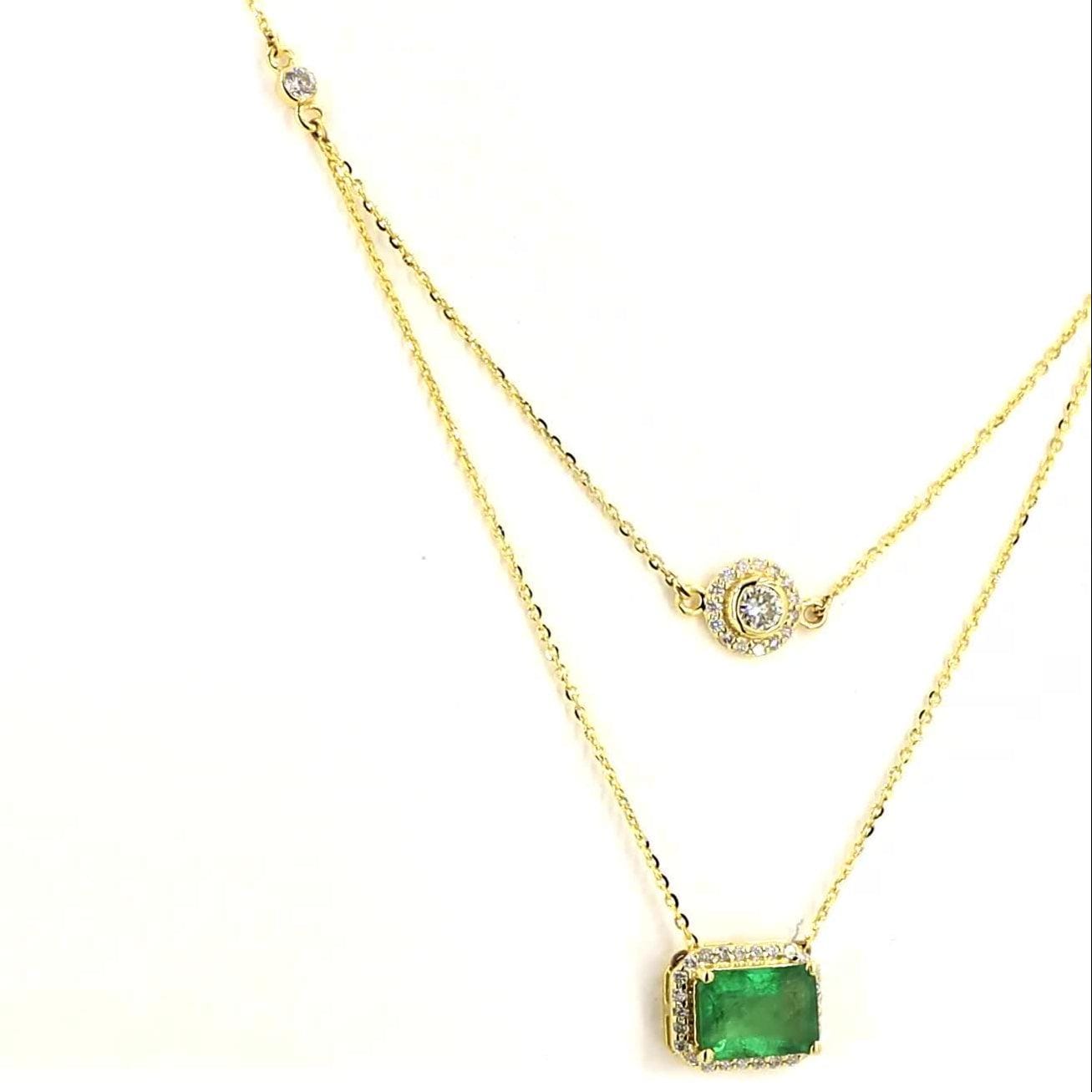 Layered Natural Emerald Diamond Necklace