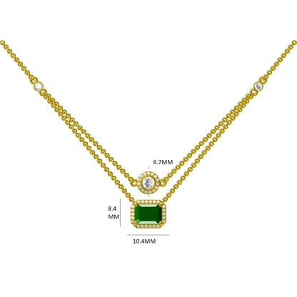 Layered Natural Emerald Diamond Necklace
