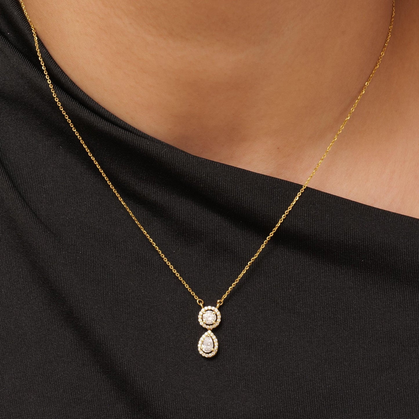 Round Pear Natural Diamond Stacking Necklace