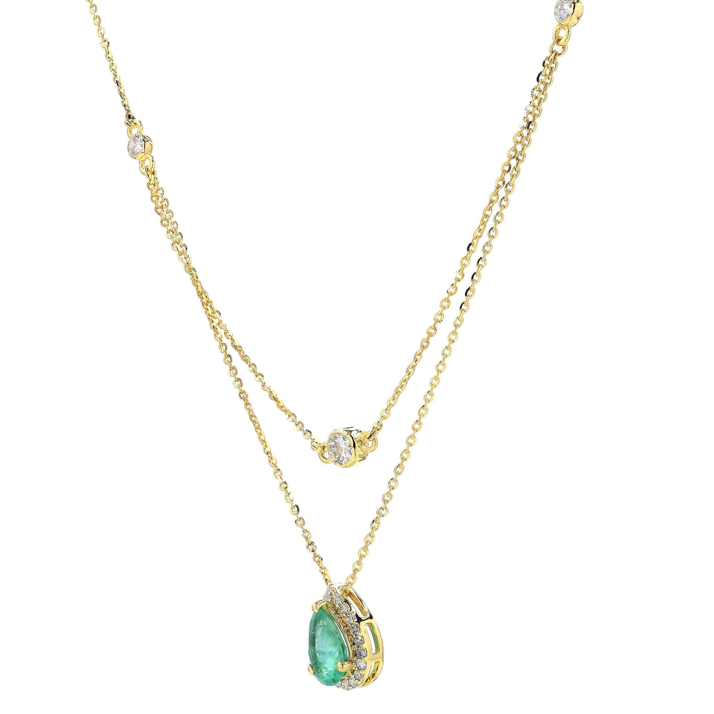 Natural Emerald Layered Diamond Stacking Necklace