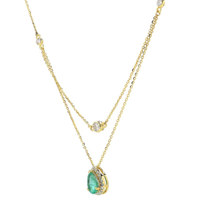 Natural Emerald Layered Diamond Stacking Necklace