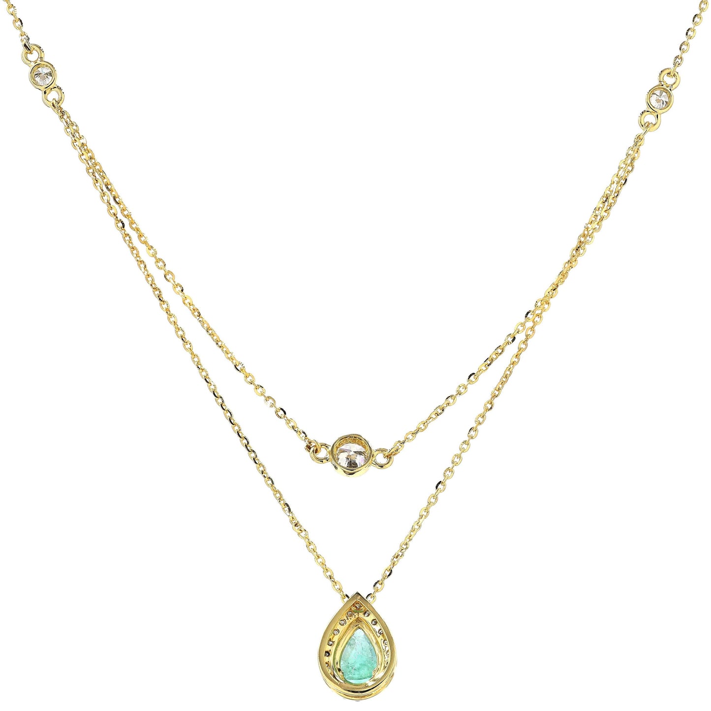 Natural Emerald Layered Diamond Stacking Necklace