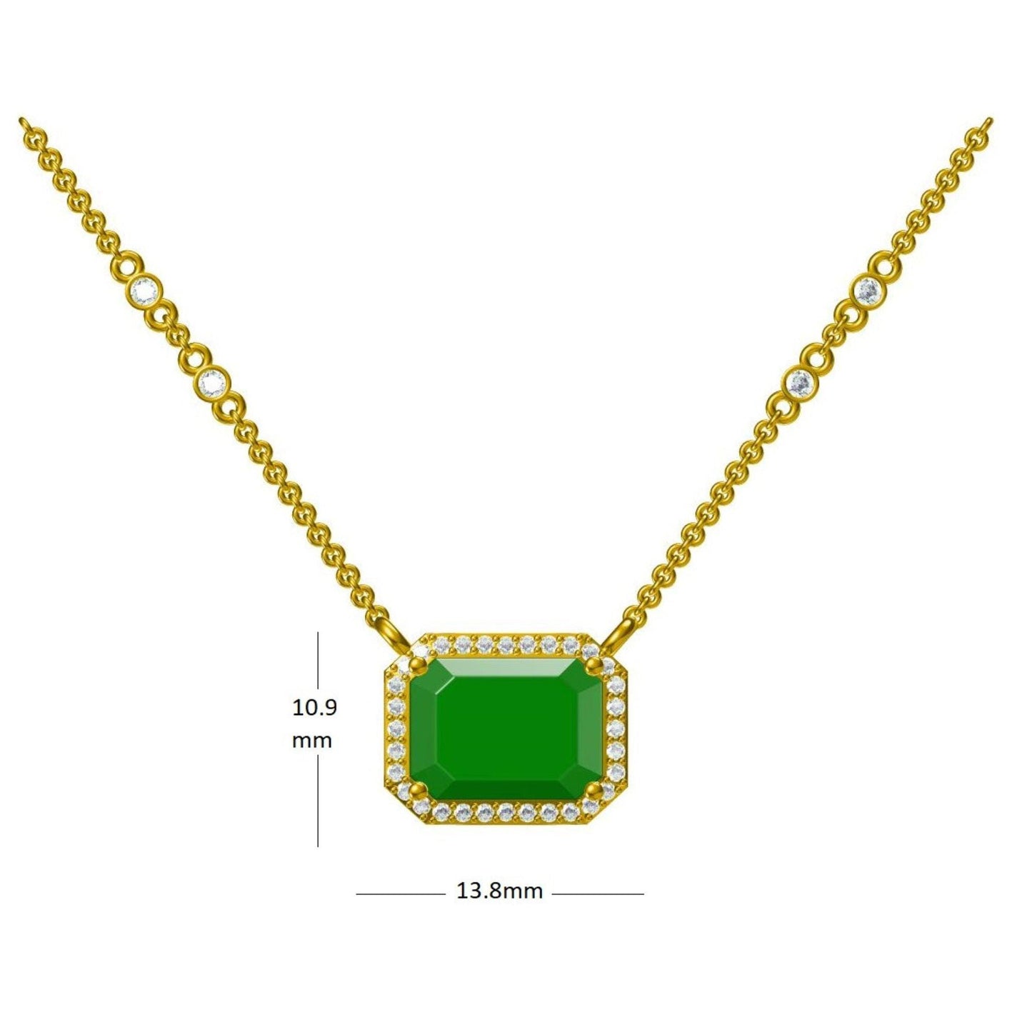 Natural Emerald Halo Diamond Station Necklace