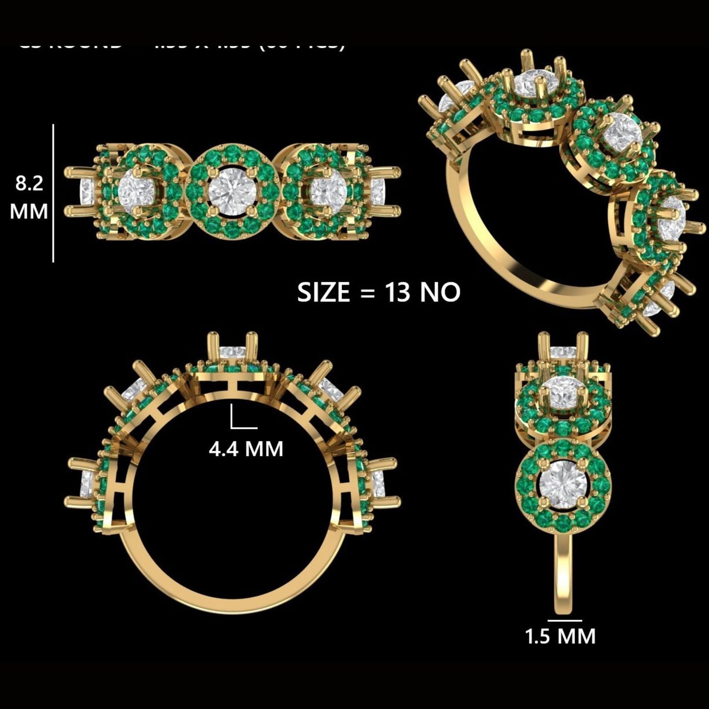 Circle Emeralds Diamond Halo Band Ring