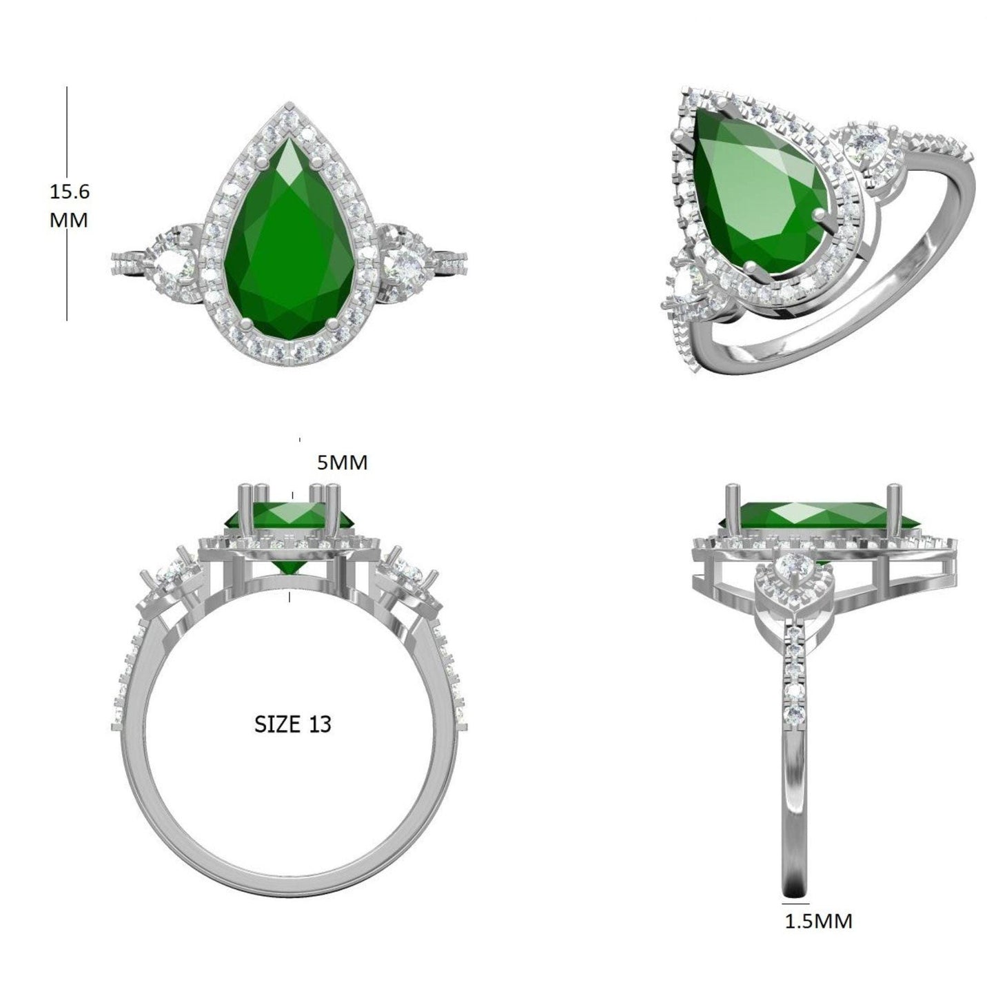 Natural Pear Emerald & Diamond Halo Ring