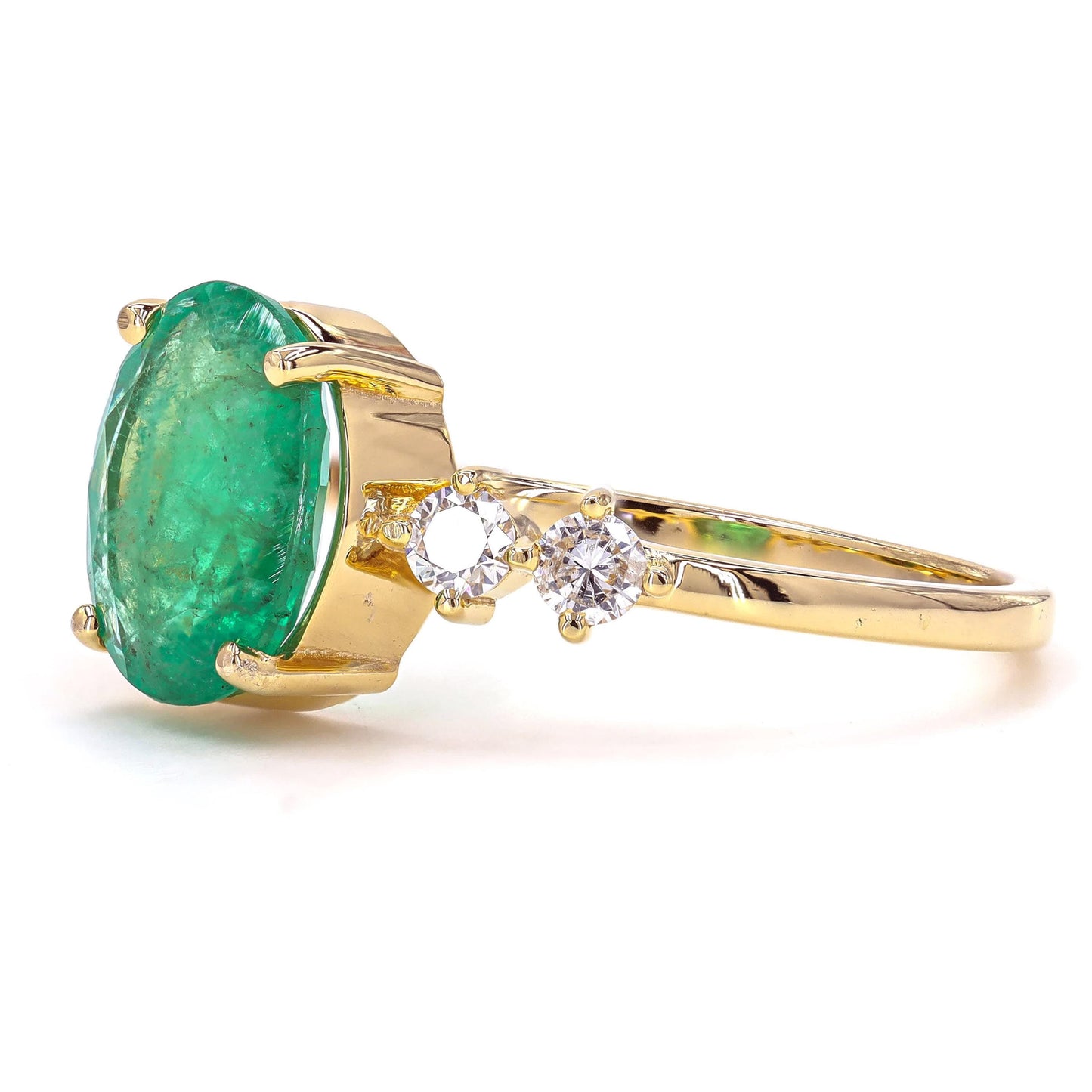 Natural Oval Emerald & Diamond Promise Ring