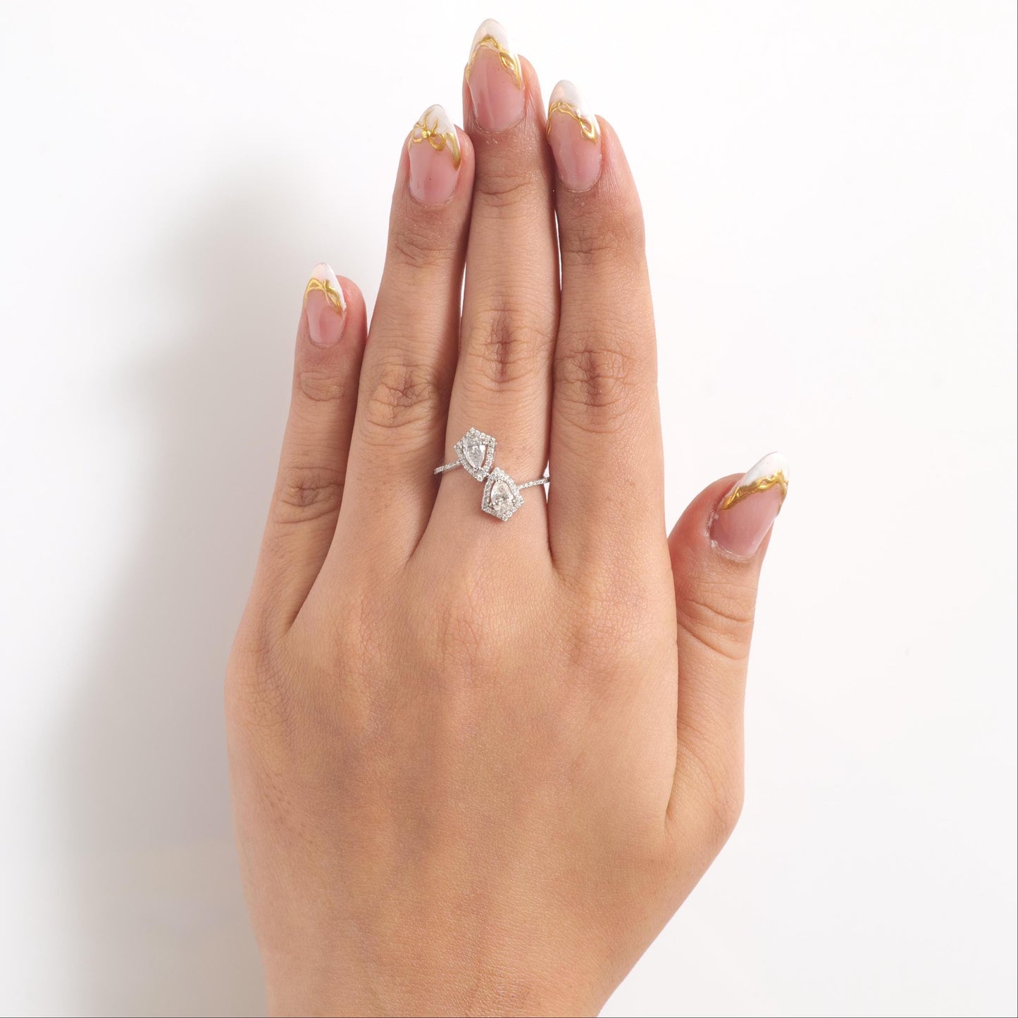 Double Pear Natural Diamond Bypass Ring