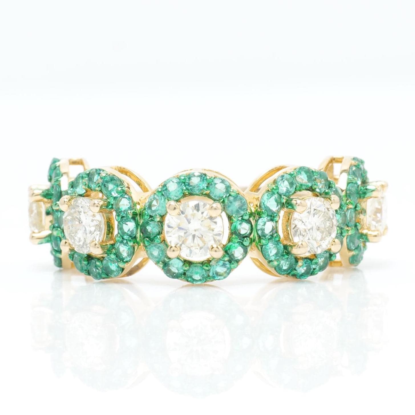 Circle Emeralds Diamond Halo Band Ring
