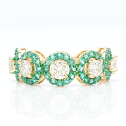 Circle Emeralds Diamond Halo Band Ring