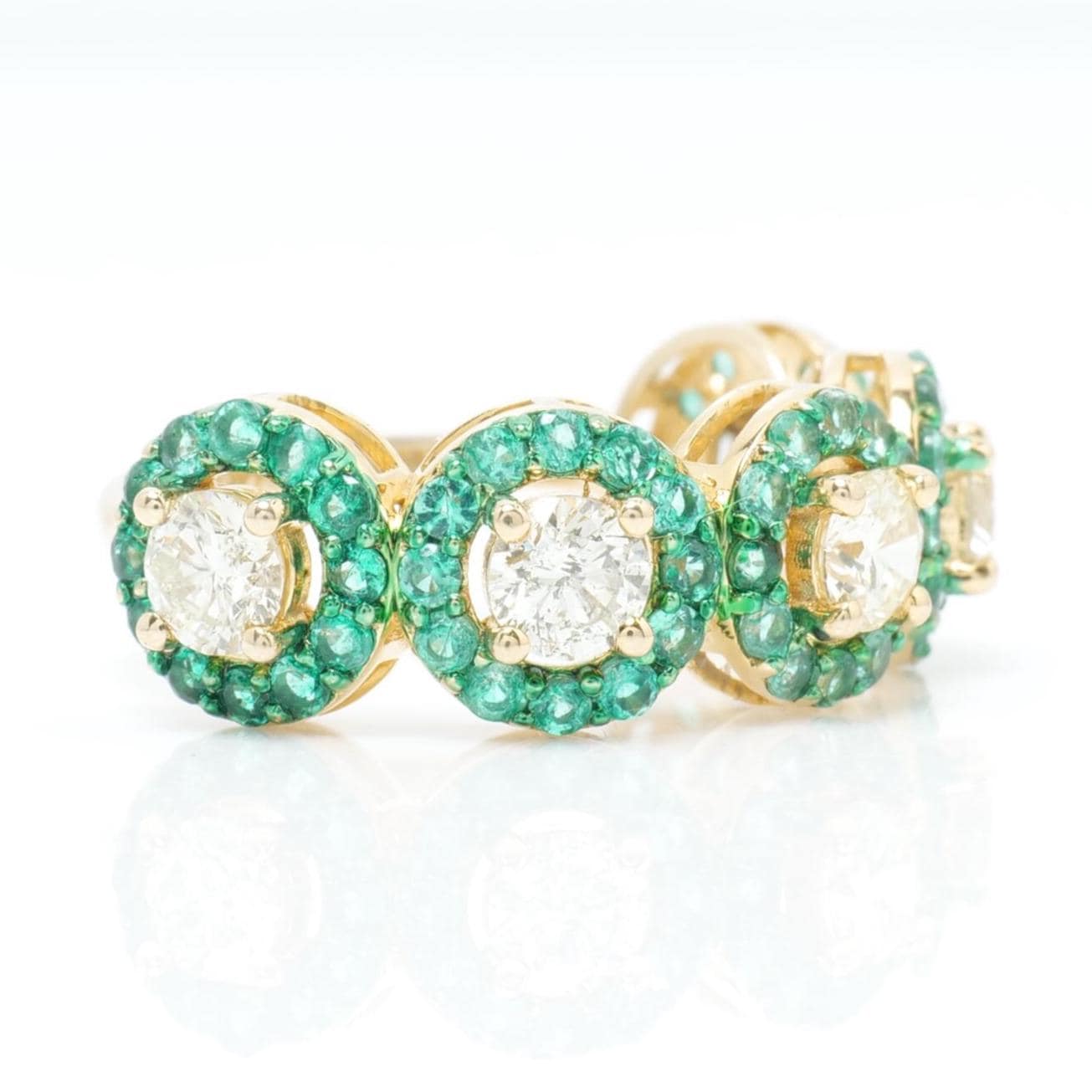 Circle Emeralds Diamond Halo Band Ring