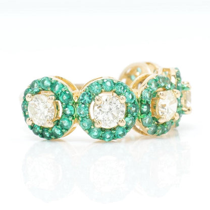 Circle Emeralds Diamond Halo Band Ring