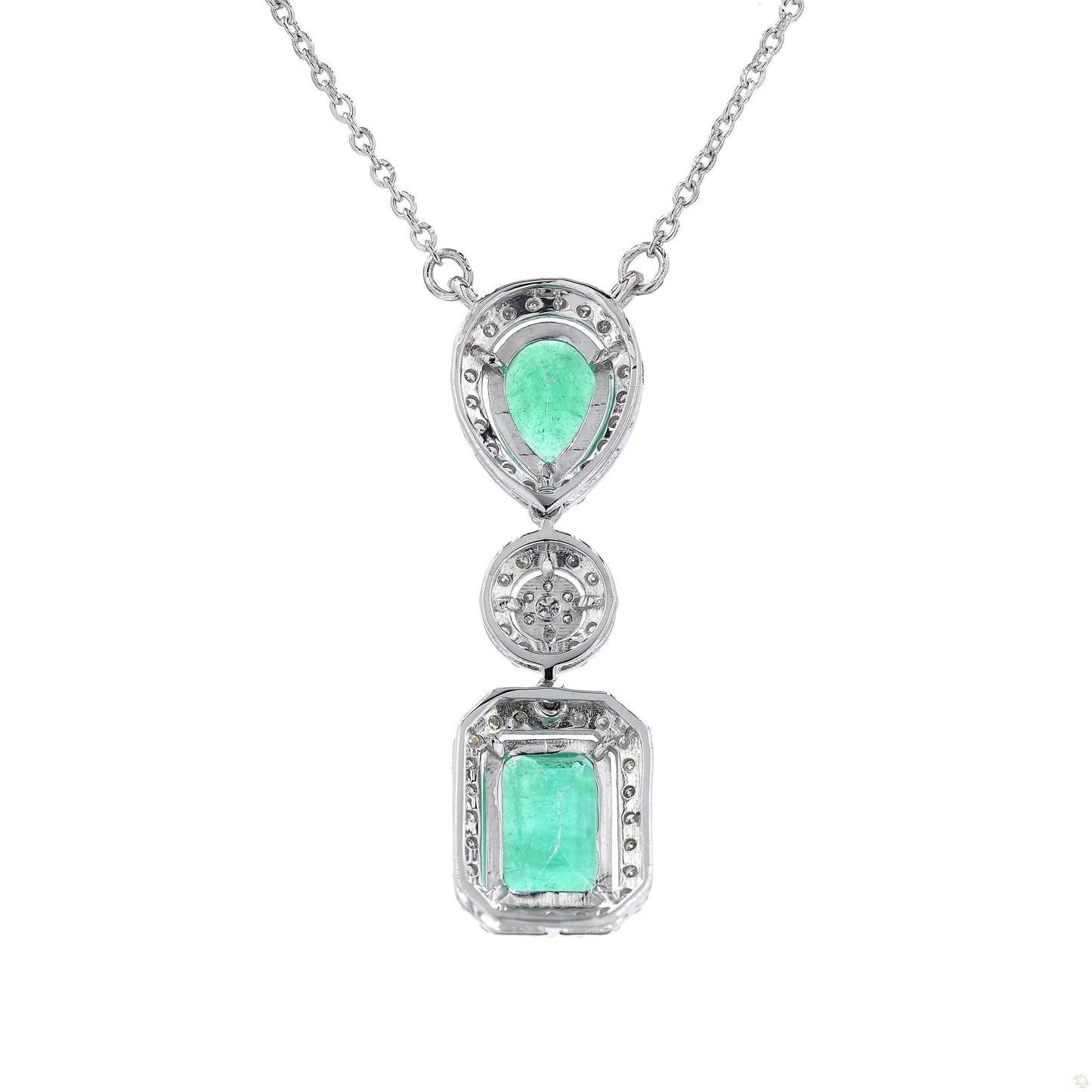 Natural Emerald Drop Halo Diamond Necklace