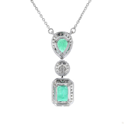 Natural Emerald Drop Halo Diamond Necklace