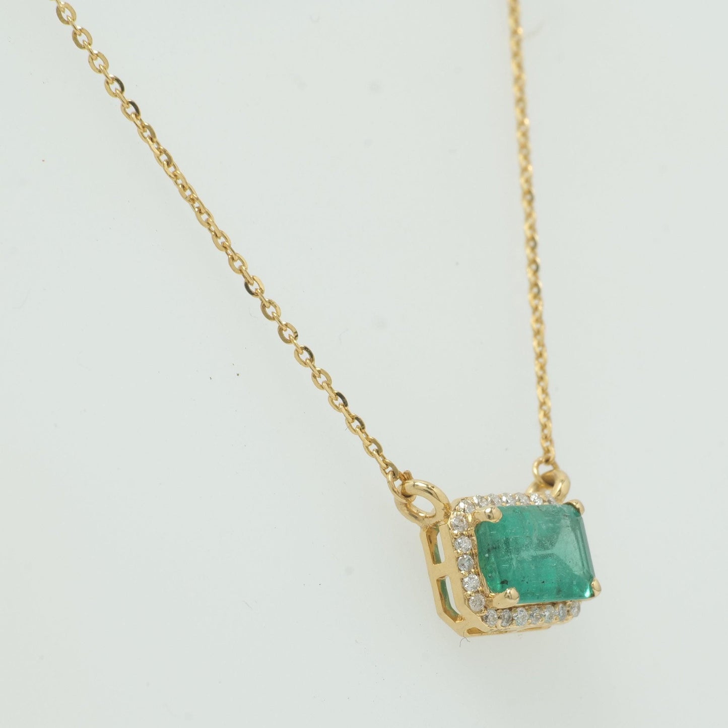 Natural Emerald Halo Diamond Station Necklace