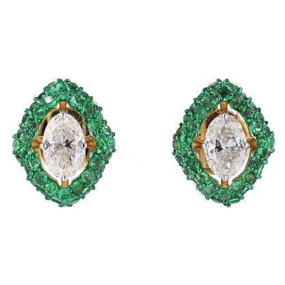 Marquise Natural Emerald & Diamond Stud Earrings