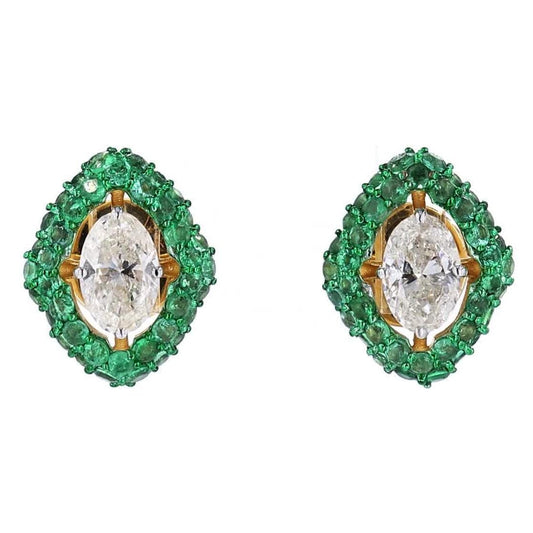 Marquise Natural Emerald & Diamond Stud Earrings