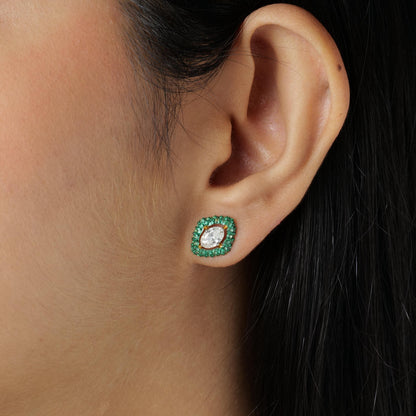 Marquise Natural Emerald & Diamond Stud Earrings