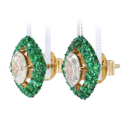 Marquise Natural Emerald & Diamond Stud Earrings