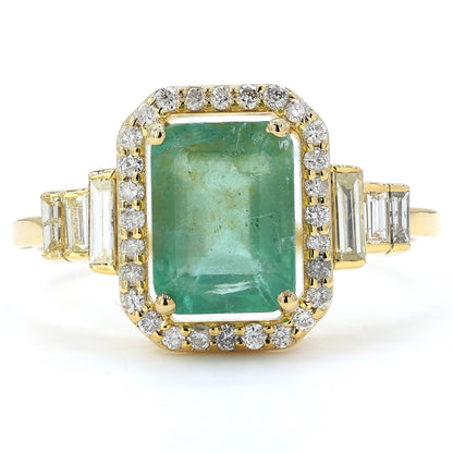 Emerald Cut Natural Emerald Diamond Ring