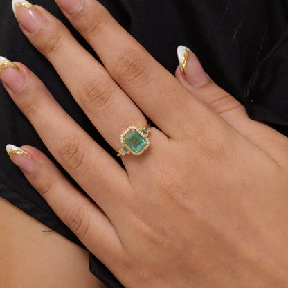 Emerald Cut Natural Emerald Diamond Ring