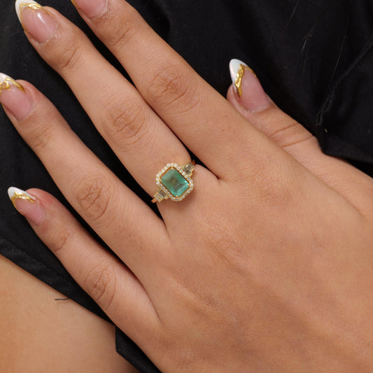 Emerald Cut Natural Emerald Diamond Ring
