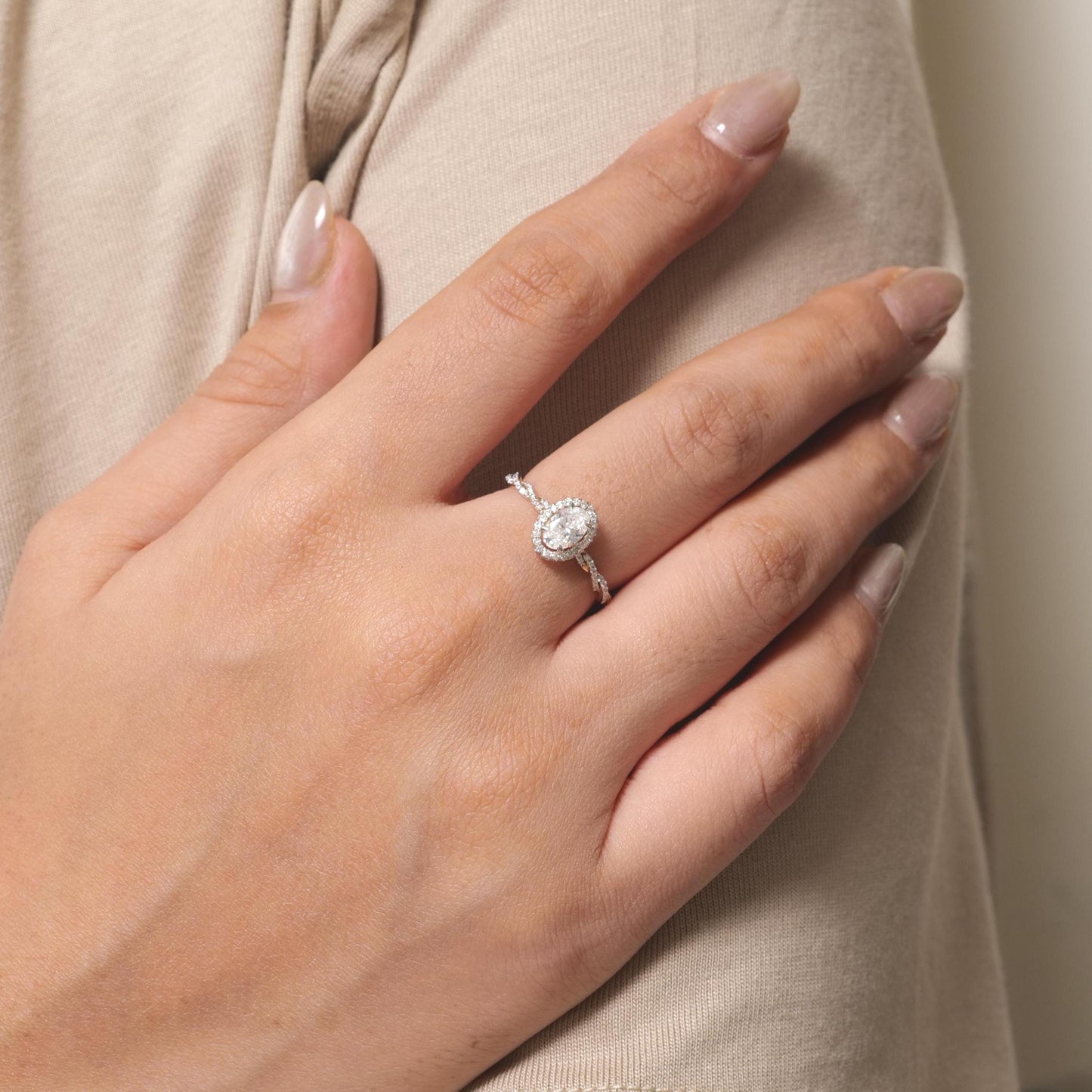 Oval Halo Natural Diamond Ring