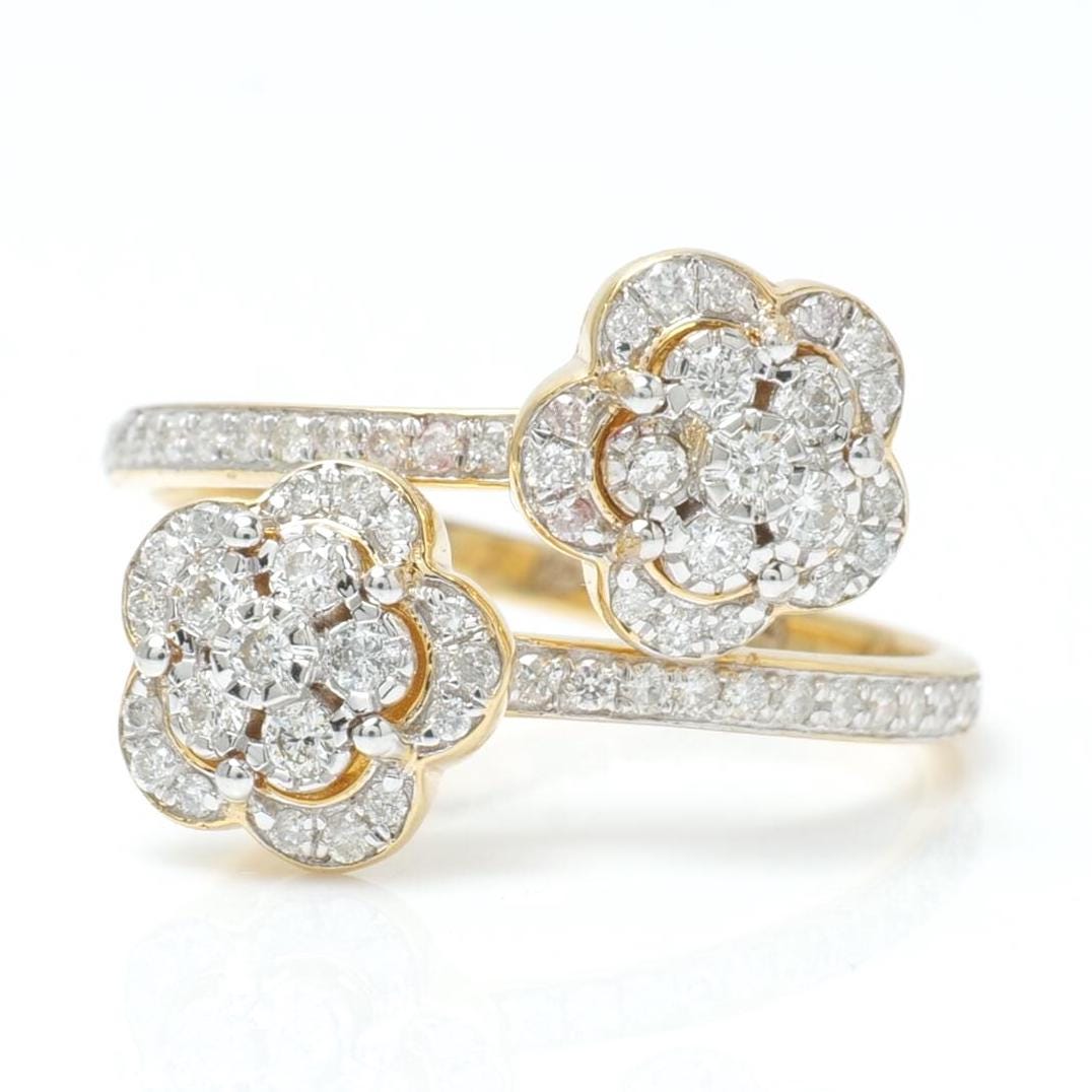 Double Floral Bypass Natural Diamond Ring