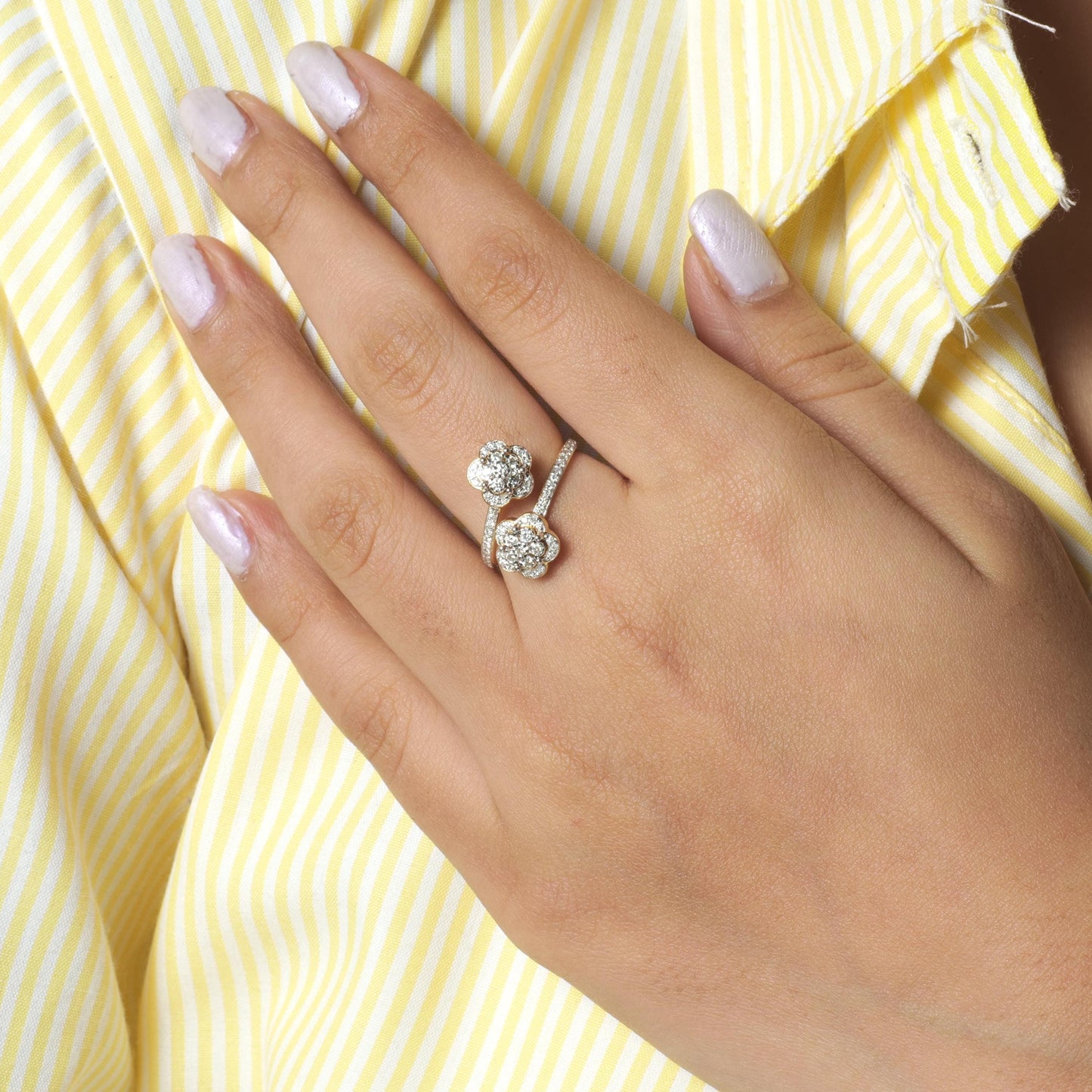 Double Floral Bypass Natural Diamond Ring