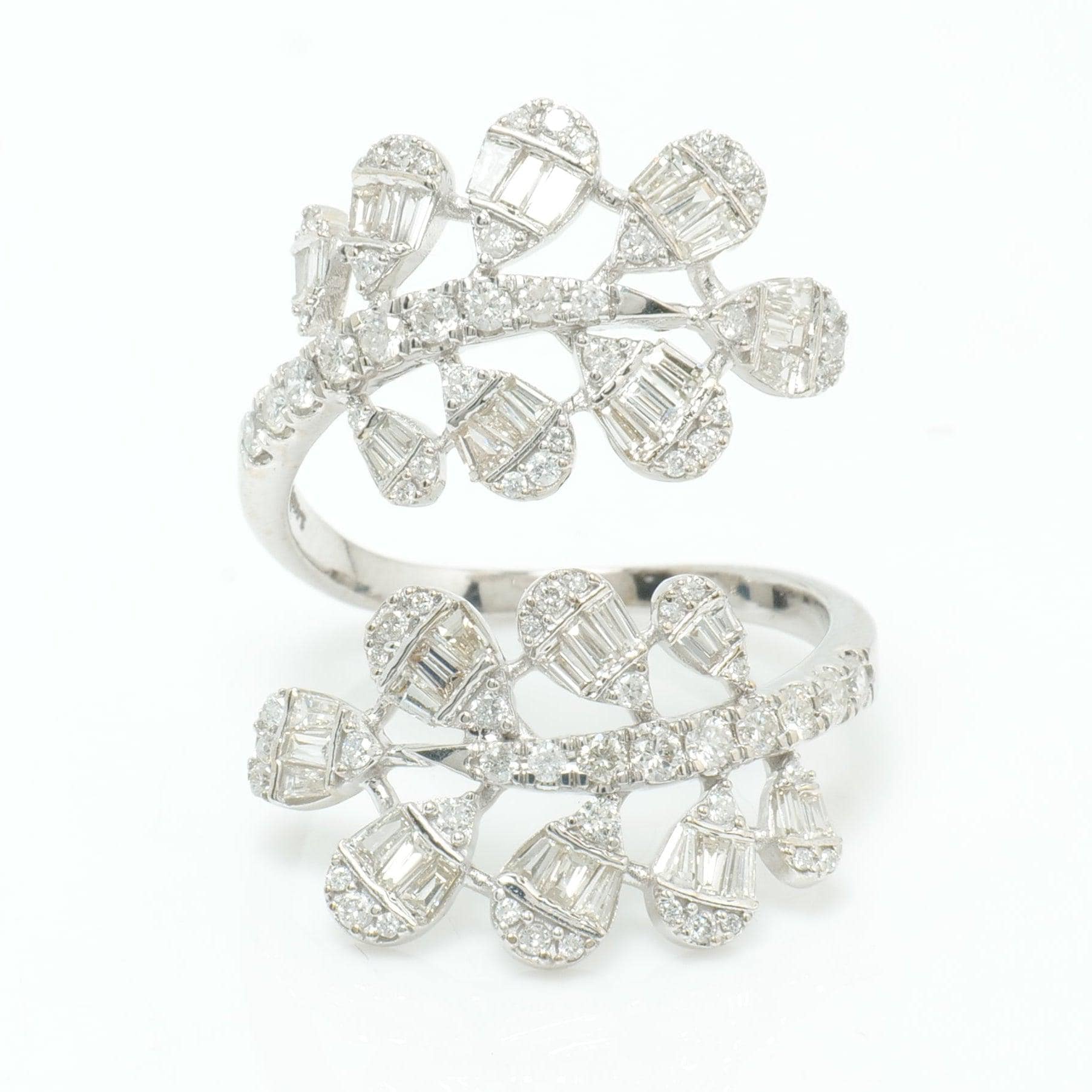Leaf Cluster Baguette Natural Diamond Ring