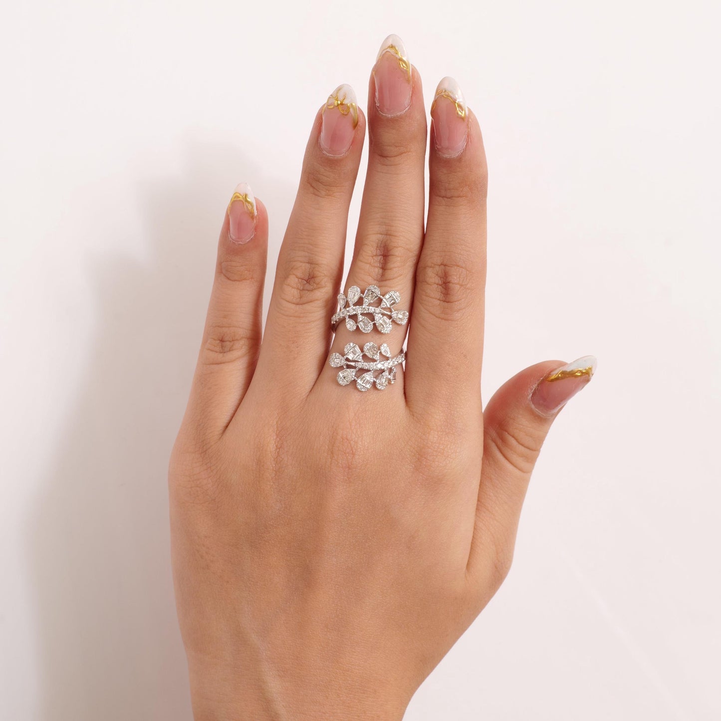 Leaf Cluster Baguette Natural Diamond Ring