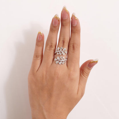 Leaf Cluster Baguette Natural Diamond Ring