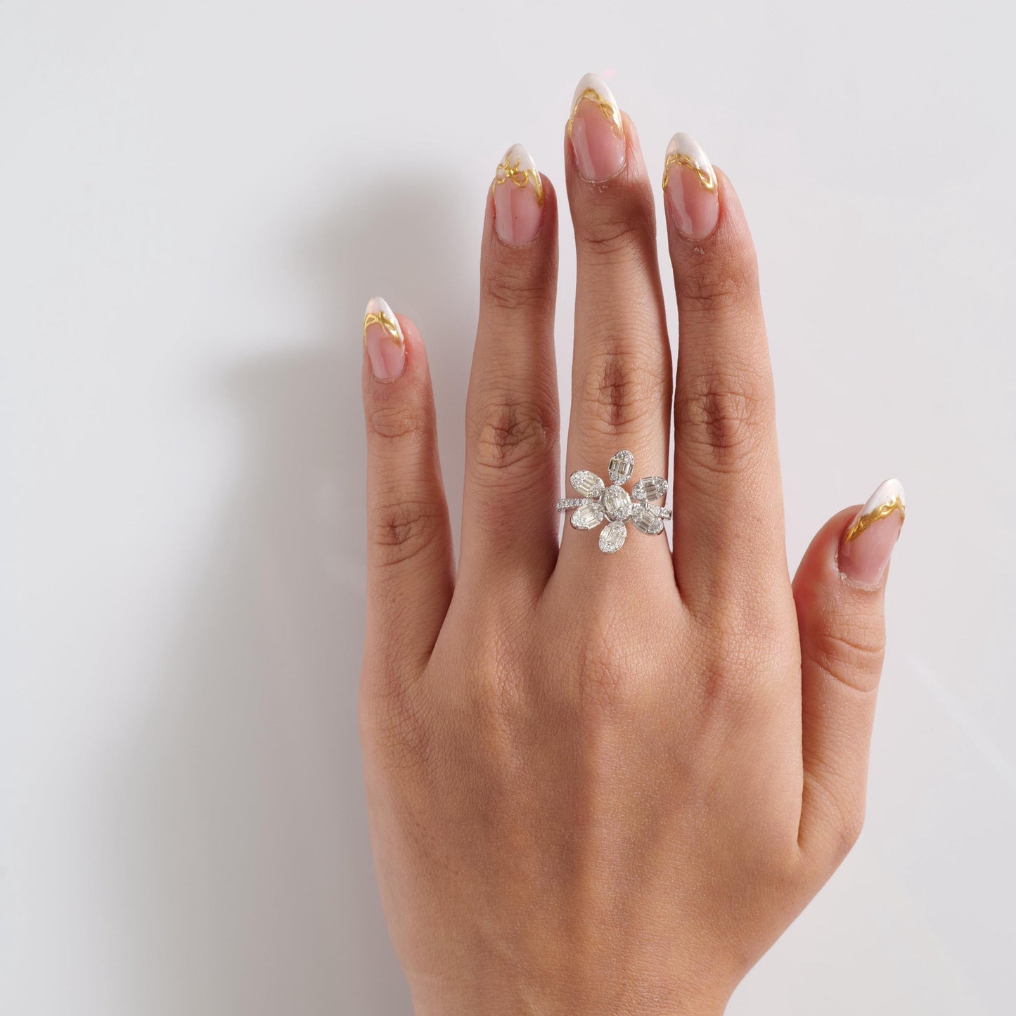 Floral Natural Diamond Cluster Ring
