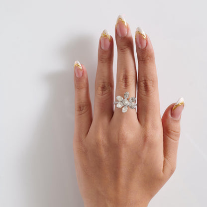 Floral Natural Diamond Cluster Ring