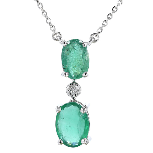 Natural Emerald Diamond Drop Pendant Necklace