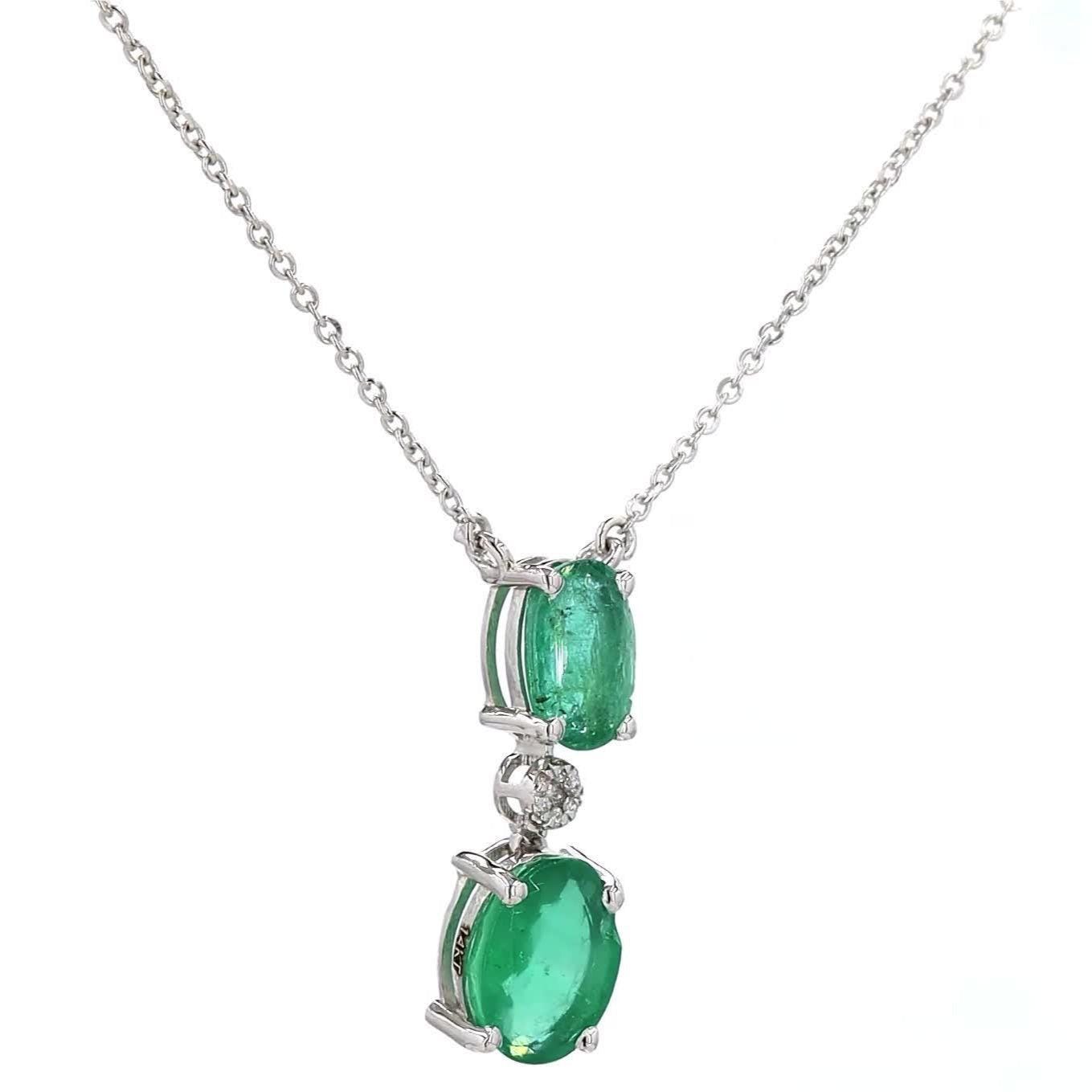Natural Emerald Diamond Drop Pendant Necklace