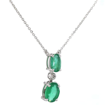 Natural Emerald Diamond Drop Pendant Necklace