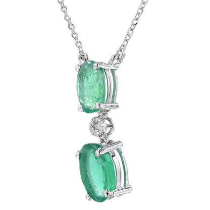 Natural Emerald Diamond Drop Pendant Necklace