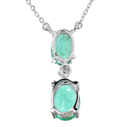 Natural Emerald Diamond Drop Pendant Necklace
