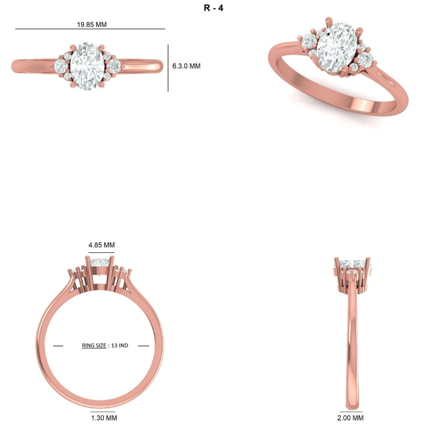 Oval Solitaire Cluster Natural Diamond Ring