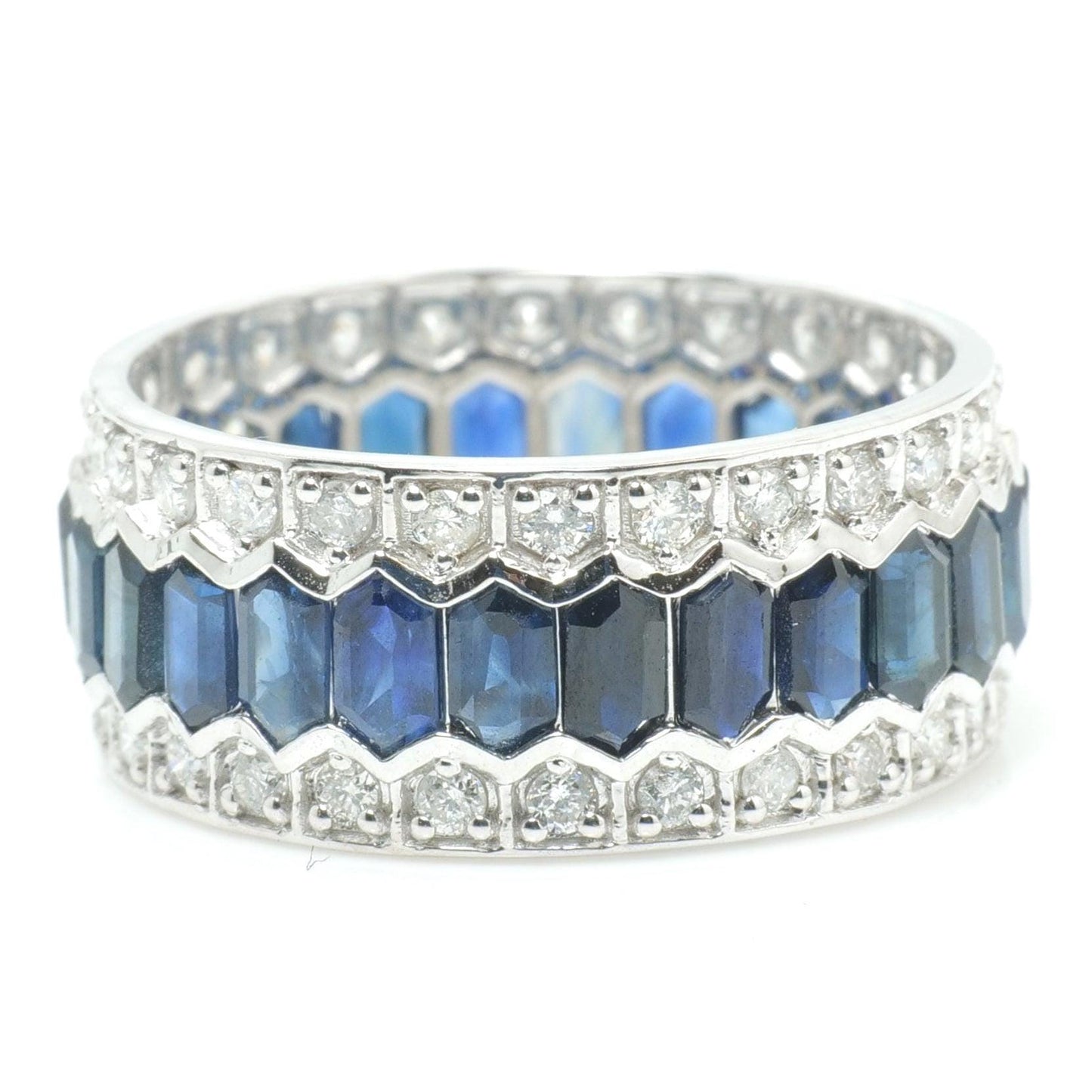 Natural Blue Sapphire & Diamond Band Ring