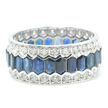 Natural Blue Sapphire & Diamond Band Ring