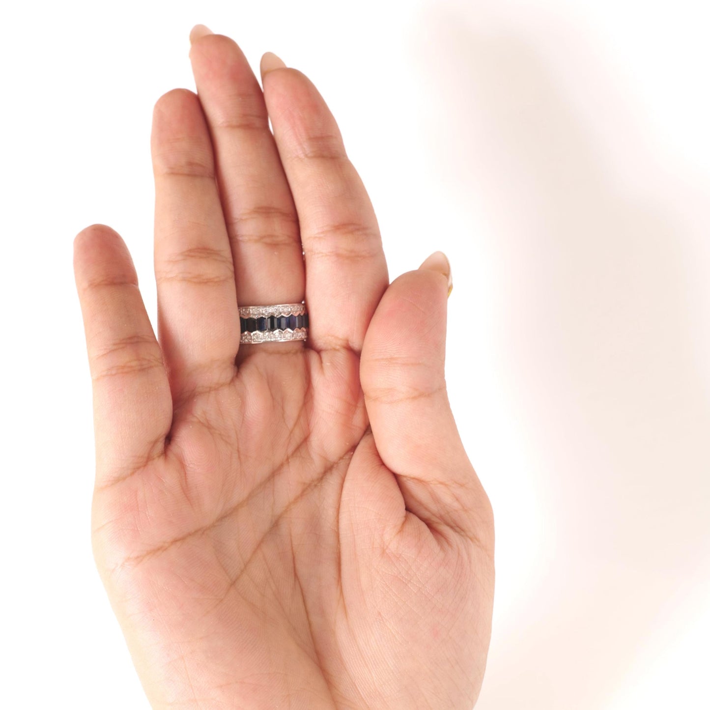 Natural Blue Sapphire & Diamond Band Ring